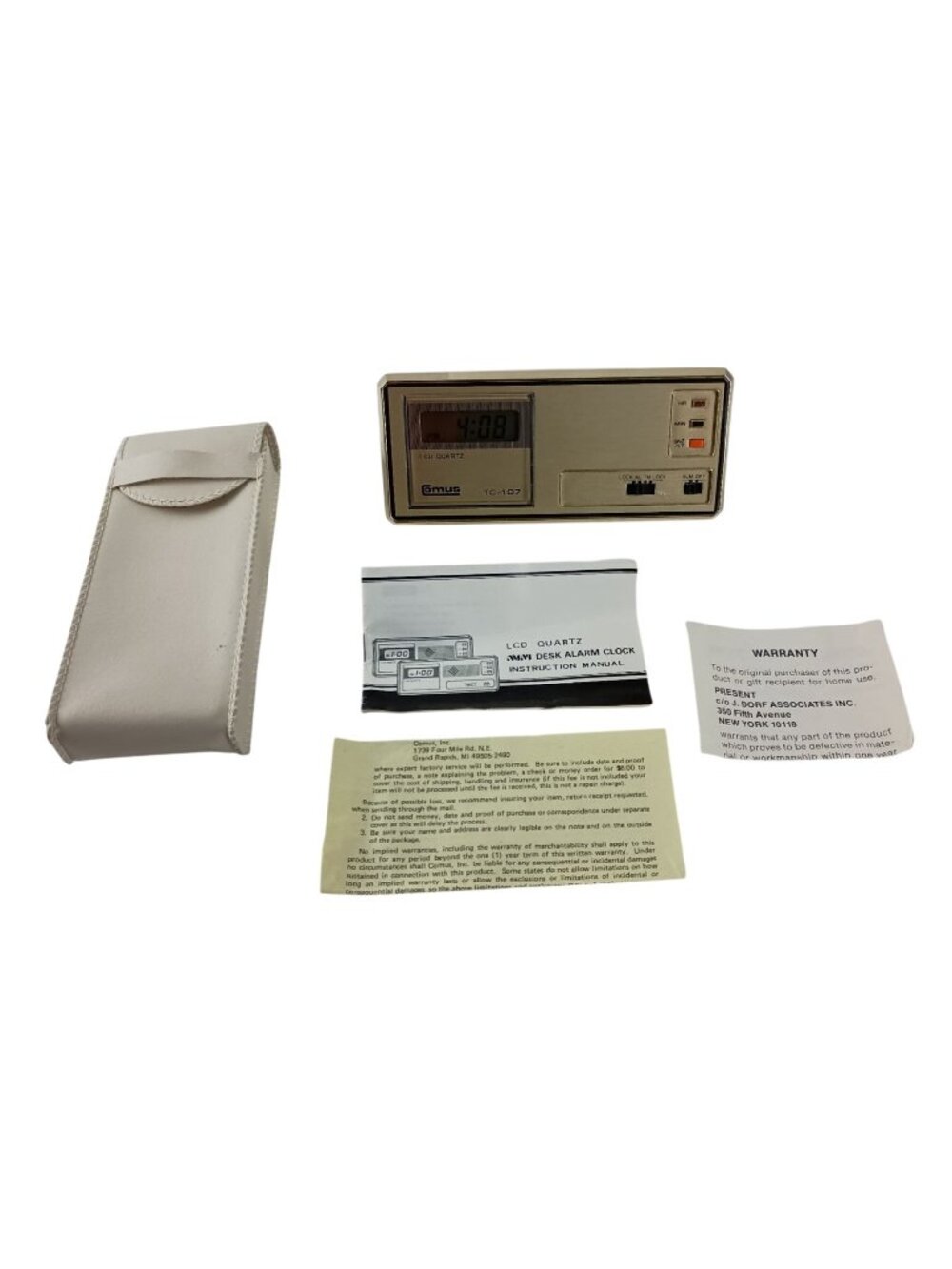 LCD Quartz Mini Desk Travel Alarm Clock W/Case Vintage